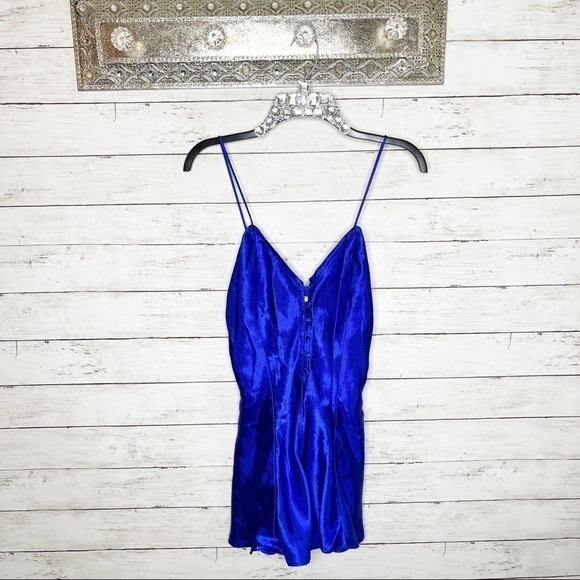 Victorias Secret Vintage Gold Label Blue Button Up Romper Slip Dress Medium - Picture 4 of 10